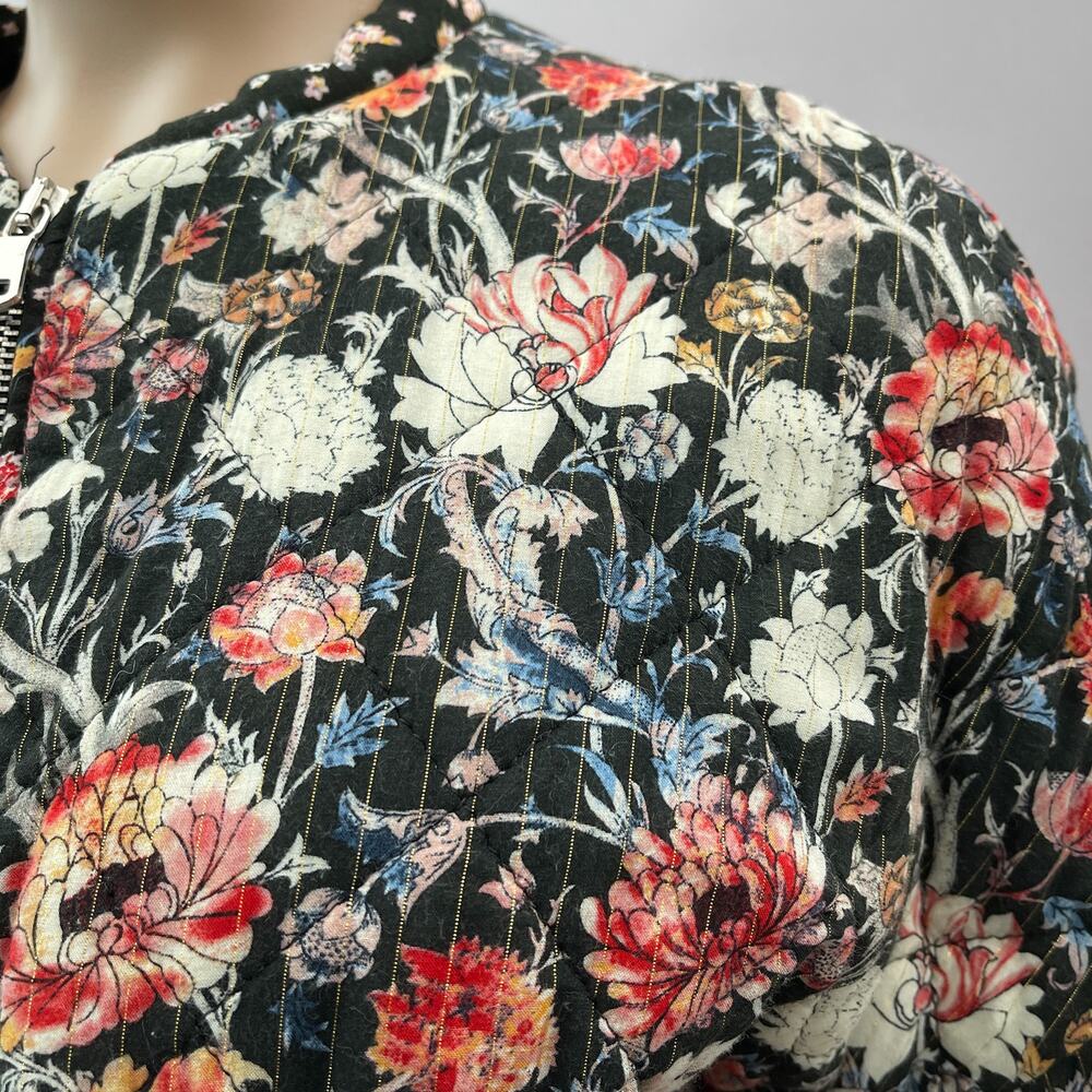 Zara TRF Jacket Women US S Dark Floral Print Quilted Full Zip Bomber Street - Picture 3 of 9